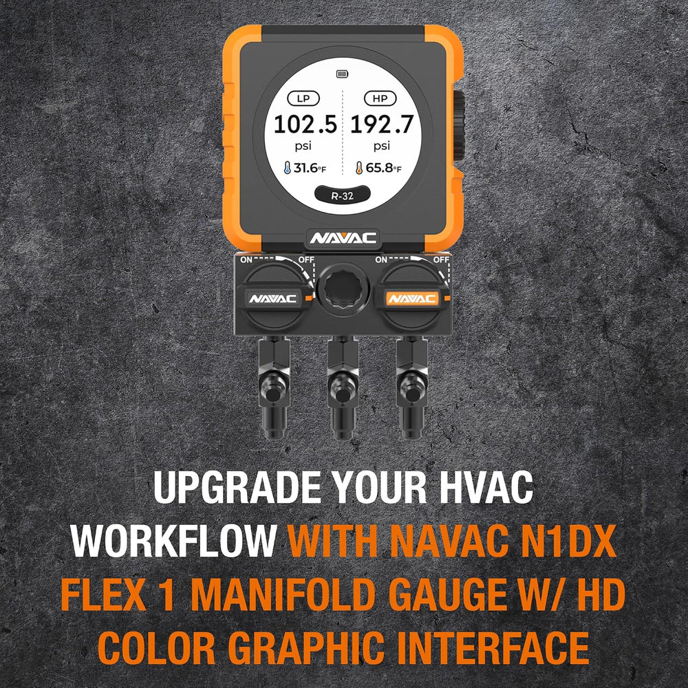 NAVAC N1DX Flex 1 Manifold Gauge - HD Color Display, 100 Refrigerants