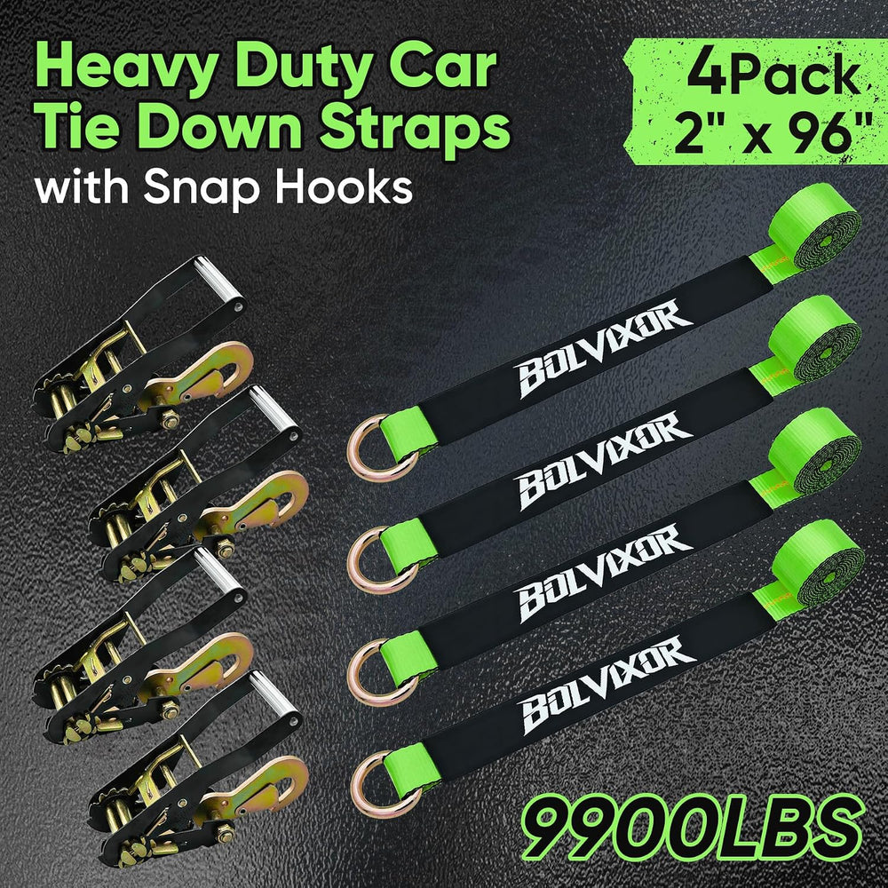 4 Pack Car Tie Down Straps for Trailers - 2" x 96" - 9900LBS Break ...