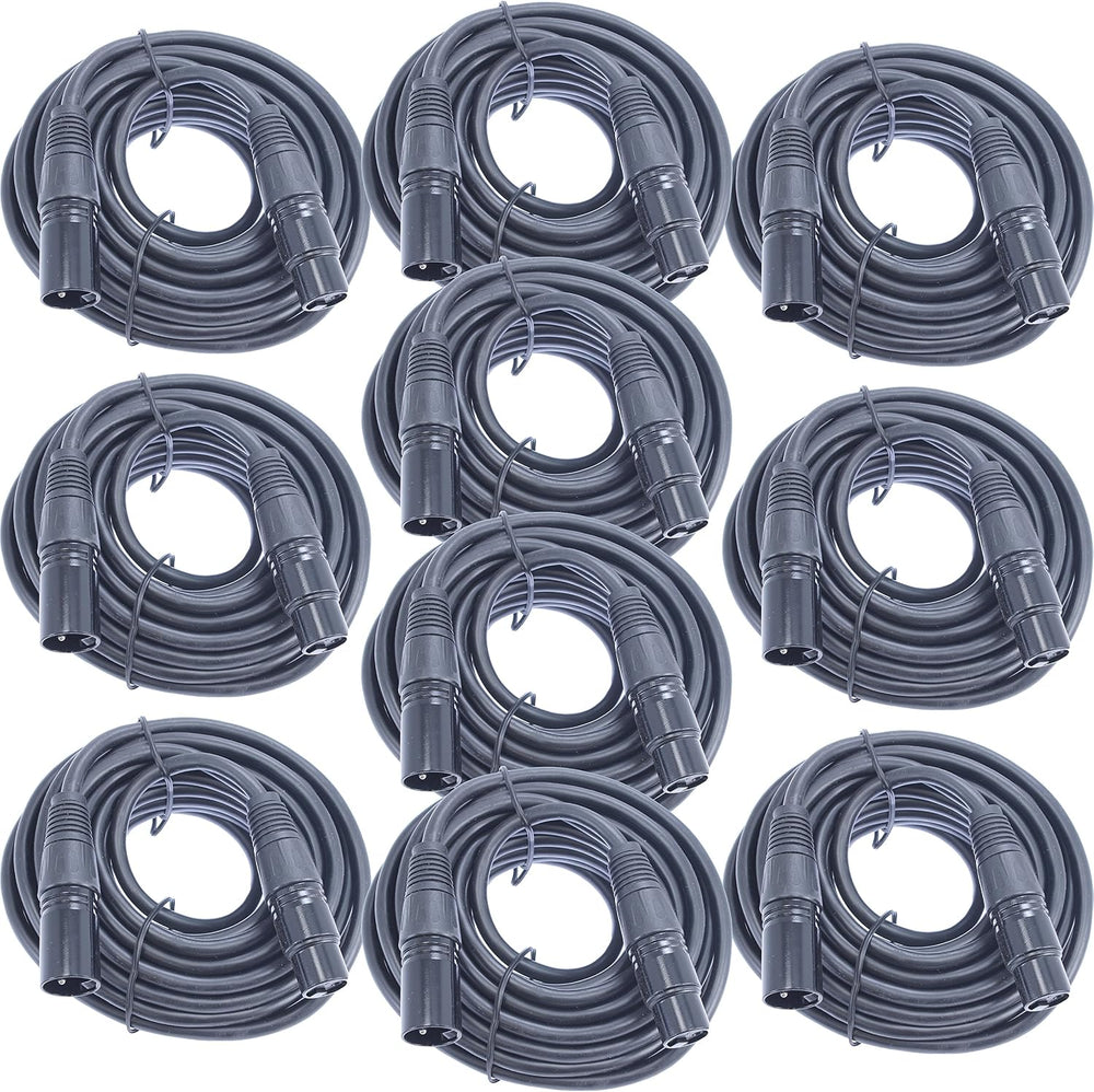 10 Pack 25 Foot 3 Pin XLR Mic Cable with Male to Female Connectors Microphone...