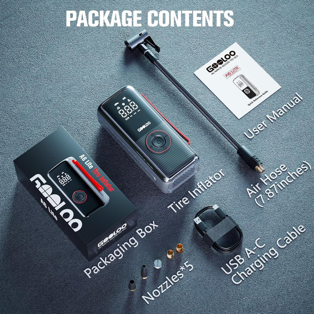 GOOLOO A6 Lite 160 PSI & 7500mAh Tire Inflator Portable Air Compressor
