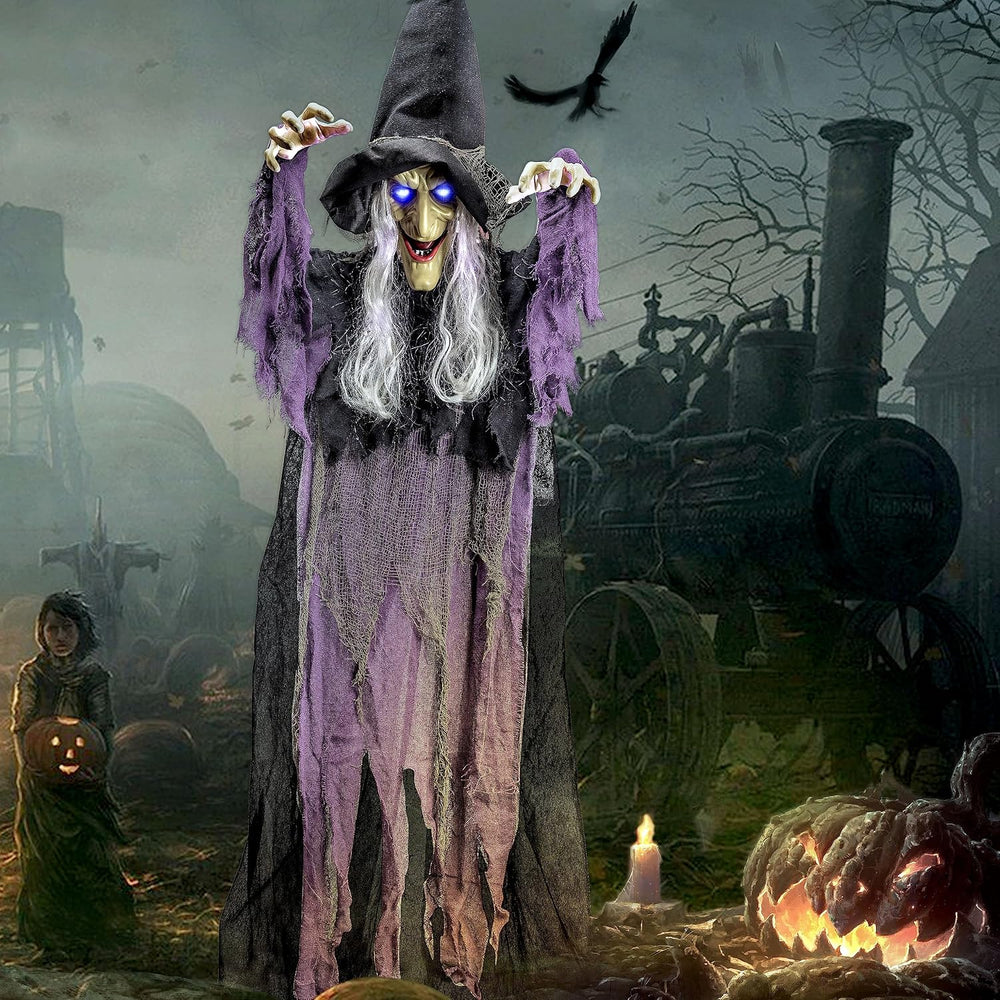 JOYIN 72โ Halloween Hanging Witch Decorations Outdoor, Flying Talking Ghost D...