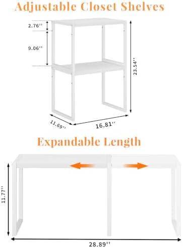 ThreeHio 2 Pack Stackable Closet Organizers and Storage Shelves, Expandable M...