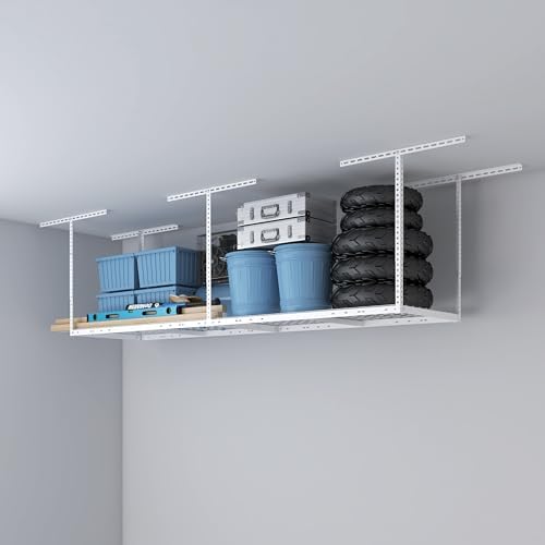2x8ft Overhead Ceiling Garage Storage Rack, 400LBS Capacity, White