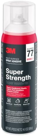 3M Super 77 Multi-Surface Spray Adhesive, 7.35 oz., Low VOC, Quick Bond, Fast...