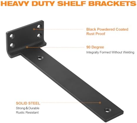 Black Floating Shelf Brackets 10 inch 6 Pack L Brackets for Floating Shelves ...