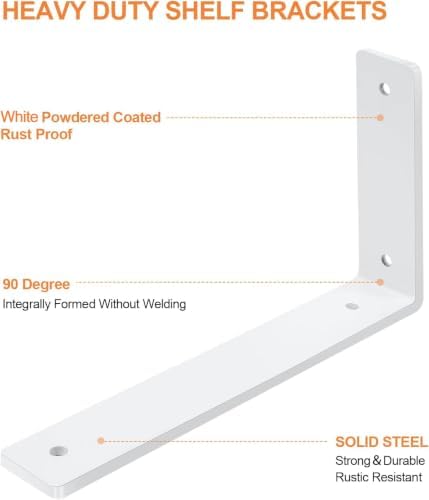 White Floating Shelf Bracket 12 Inch, 4 Pack Heavy Duty Shelf Brackets, Wall ...