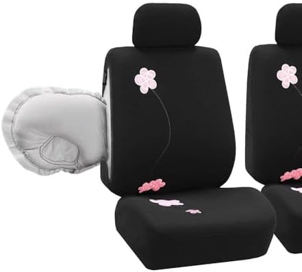 FH Group Car Seat Covers Floral Full Set Black Automotive Airbag and Split Re...