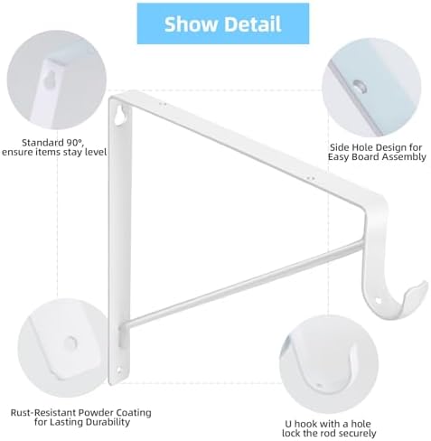10-Pack Closet Rod Bracket, 10.8x10.8Inch Closet Shelf Brackets Heavy Duty Wa...
