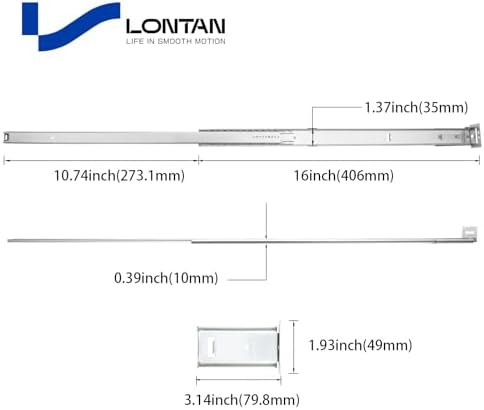 LONTAN 5 Pcs Center Mount Drawer Slides 16 Inch Bottom Mount Drawer Rails