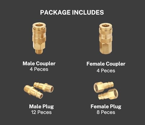 Brass 1/4 Inch NPT High Flow Air Coupler and Plug Kit