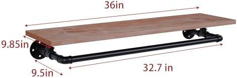 Clothes Rack 36in, Wall Mounted Garment Rack with Real Wood Shelf, Heavy Duty...