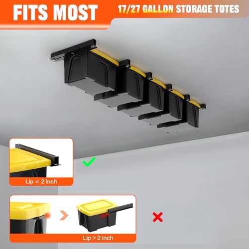 TORACK Garage 16" Studs Ceiling Bin Storage Rack, Overhead Tote Storage ...