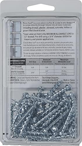Hillman Borefast Drywall Screw Anchors, 1-1/2in, 75 Pieces, Silver