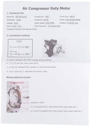 54421193 5HP Air Compressor Motor for Ingersoll Rand, Single Phase
