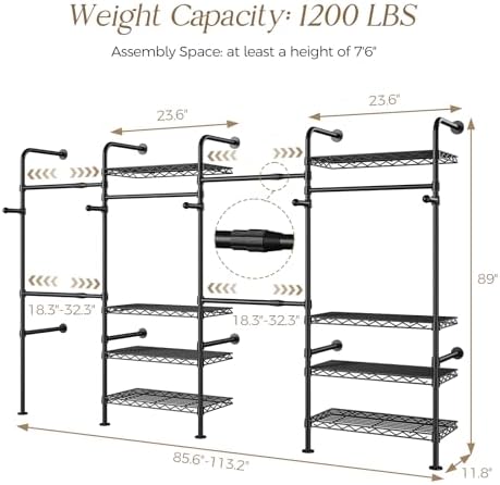 Closet Organizers and Storage, 4-Row Heavy Duty Clothes Rack for Hanging Clot...