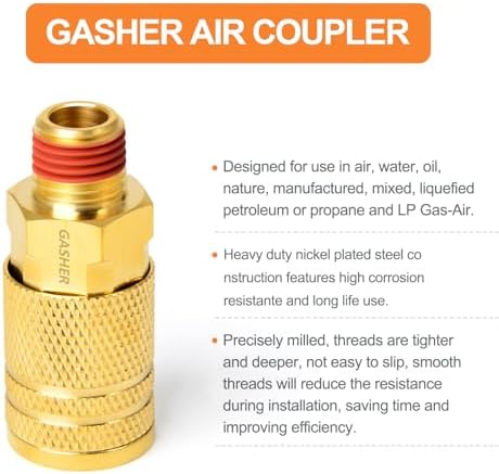 GASHER 12PCS 1/4-Inch Brass Male Industrial Coupler,1/4 Inch NPT Male Threads...
