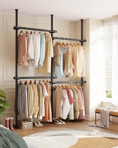 Floor to Ceiling Clothes Rack, Heavy-Duty Telescopic Garment Rack, 43–122in H...