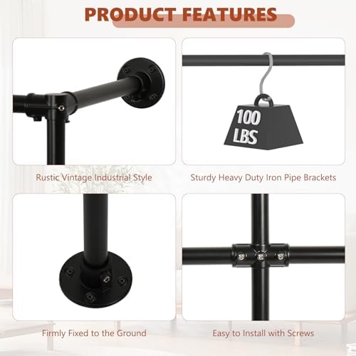 KELIXU 76.4" Industrial Pipe Clothing Rack for Wall Adjustable Height Wa...