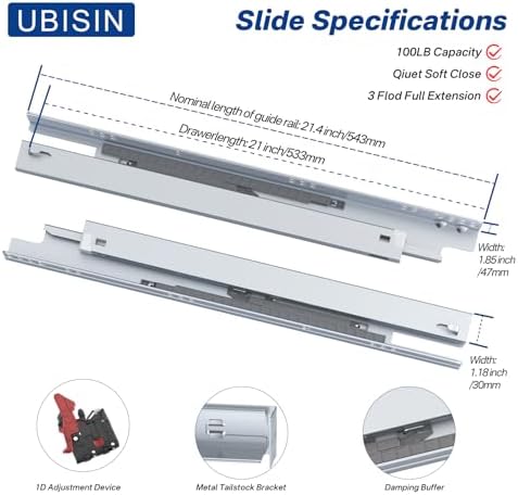 1 Pair 2 Pcs Concealed Soft Close Undermount Drawer Slides 12 Inch
