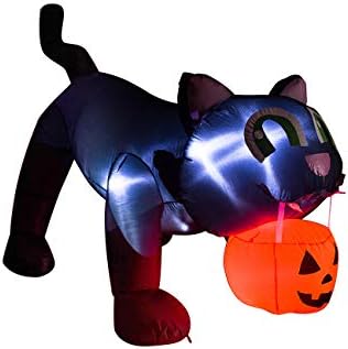 AJY 8FT Halloween Inflatable Giant Black Cat & Pumpkin with LEDs