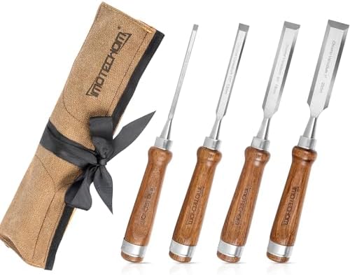 4-Piece Wood Chisel Set for Woodworking, Sharp CR-V Steel Blades