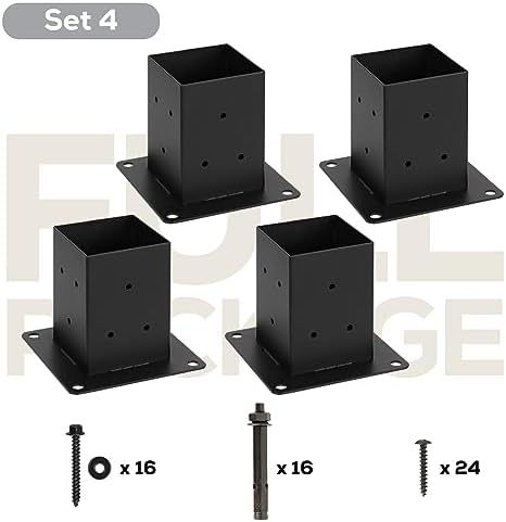 4x4 Deck Post Base Bolt Down Anchor for Concrete (Black, Set 4)