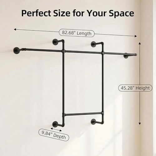 Industrial Pipe Clothing Rack, Hanging Garment Rack, Wall Mounted Pipe Clothe...