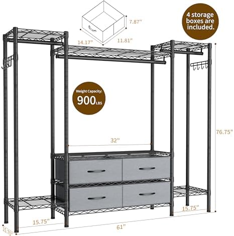 Golpart Heavy Duty Clothes Rack Metal Wardrobe with Adjustable Wire Shelves