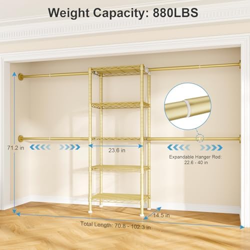 Ulif M2 Wall Mounted Closet System, Gold Clothes Rack Mount onto the Wall