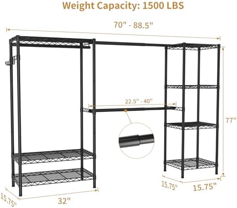Golpart Heavy Duty Clothes Rack Metal Wardrobe with Adjustable Wire Shelves