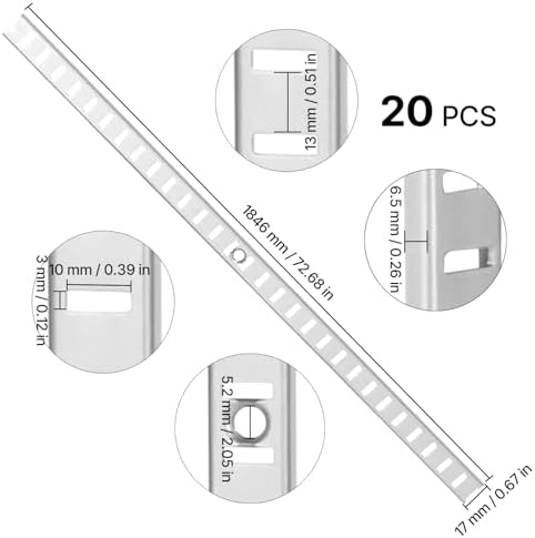 VEVOR Shelf Pilaster, 72.7-inch 20 Pack, Adjustable Shelf Brackets Steel Mort...
