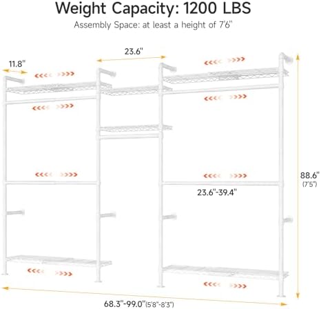 ONBRILL H3 Plus Expandable Wall Mounted Closet System Clothes Rack White