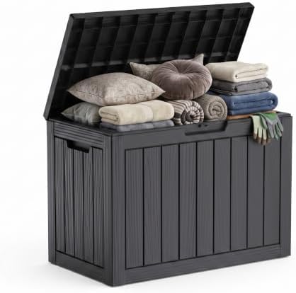 50 Gallon Outdoor & Indoor Deck Storage Box, Waterproof Lockable Patio St...