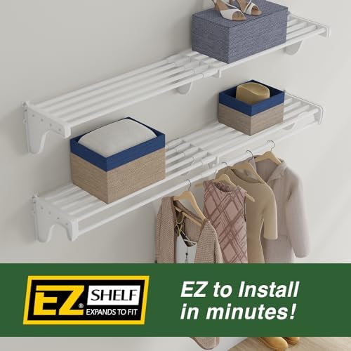 EZ Shelf - DIY Expandable Closet Shelf (NO Hanging Rod) - 40.5” to 73” - Whit...