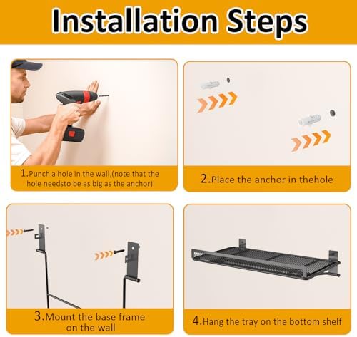 BABKAS 4 Pack Garage Wall Shelving,16.5" x 12.2" Garage Shelving Wa...