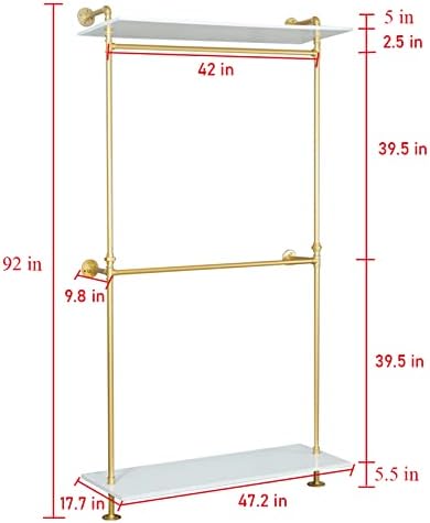 Modern Simple 2 Tier Metal and Wood Garment Rack,Industrial Pipe Double Hangi...