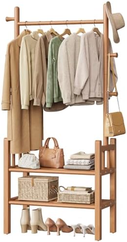 Yoobure Solid Wood Clothing Rack with Shelves - Coat Rack Freestanding with 6...