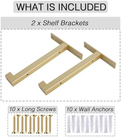OVOV 4 Pack Heavy Duty Shelf Brackets 10 Inch Metal Shelf Supports Gold