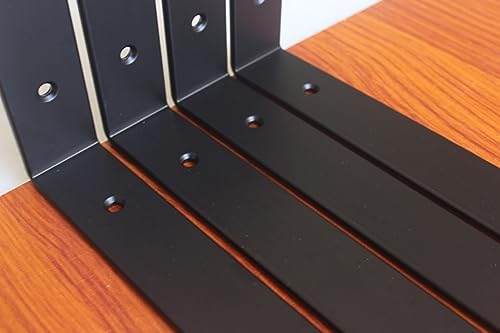 12 Pack - L 10" x H 6" x W1.5, 5mm Thick Black L Shelf Bracket, Iro...