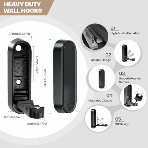 Folding Coat Hooks, Zinc Alloy Foldable Wall Hooks Heavy Duty Bathroom Towel ...