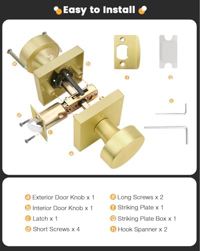 Gobrico Brushed Gold Privacy Interior Door Knobs with Square Rosette(10 Pack)...