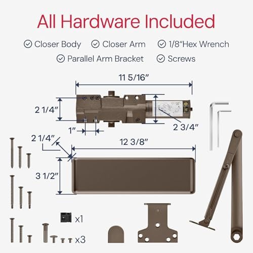 Lawrence Extra Heavy Duty Door Closer Commercial Grade 1 - Adjustable 6-Speed...