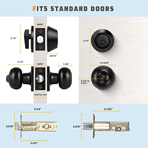 KNOBWELL 3 Pack Keyed Alike Entry Door Knobs and Single Cylinder Deadbolt Loc...
