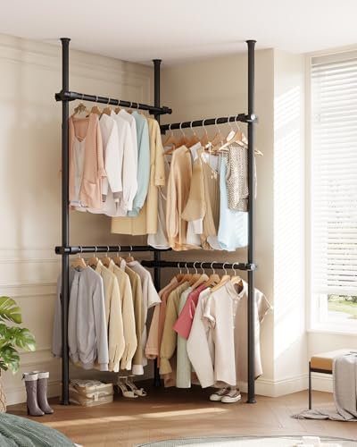 Floor to Ceiling Clothes Rack, Heavy-Duty Telescopic Garment Rack, 43–122in H...