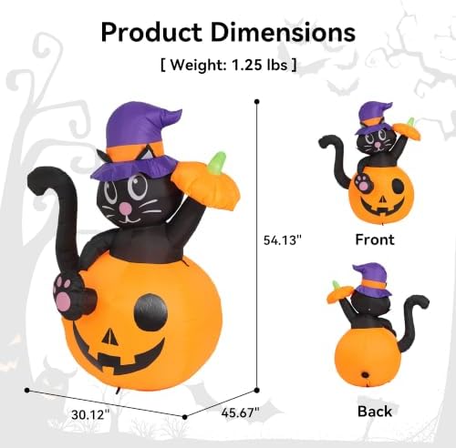 4.5FT Halloween Inflatable Black Cat with Pumpkin Outdoor Decorations, Blow U...