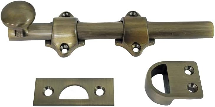 QCAA Solid Brass Dutch Door Bolt, 6", Antique Brass, 1 Pack, Made in Taiwan