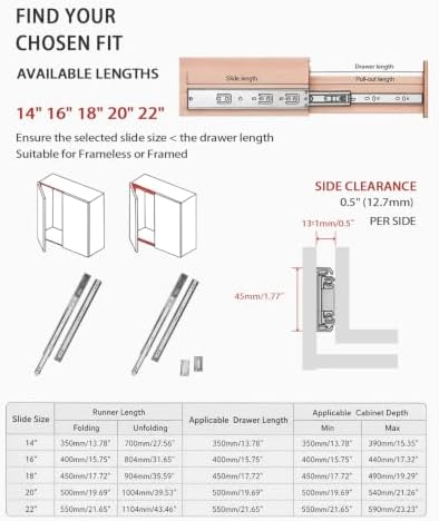 Soft Close Drawer Slides 22 Inch Side Mount 1 Pair, Heavy Duty Drawer Slides ...