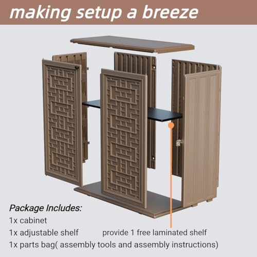 ZZM HDPE Outdoor Storage Shed, Outdoor Plastic Storage Cabinet, Horizontal Re...