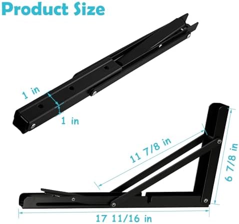 CLT 18" Black Folding Shelf Brackets Max. Load 440 lb, Heavy Duty DIY Wa...