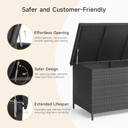 ONBRILL 158 Gallon XL Wicker Deck Box, Outdoor Patio Storage Box, Black